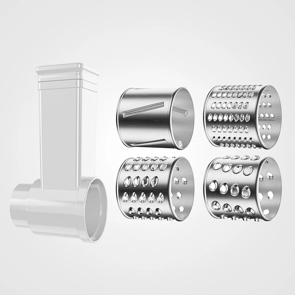 Белые насадки-овощерезки с проталкивателем для мясорубки Wollmer M907 Strong Steel